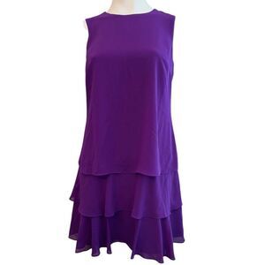 Lauren Ralph Lauren Size 2 Purple Chiffon Mini Dress Ruffled Shift Layered NWT